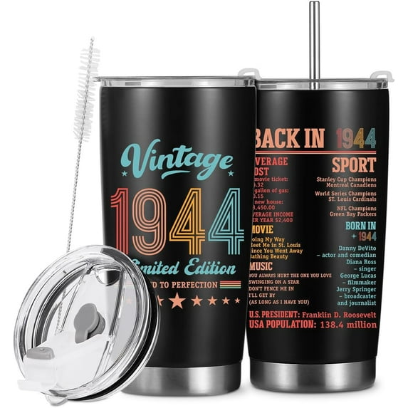 20 Oz Tumbler Vintage Anniversary 80th Birthday Gifts for Women Men 80 Year Old Birthday Gifts 80th Birthday Party Favors Insulated Travel Mug Turning 80 Stainless Steel Thermal Cup Cheer