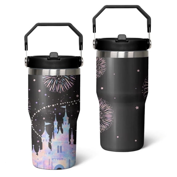 20 Oz Tumbler Watercolor Castle Tumbler with Lid and Straw, Birthday Gift Cup for Friend Women Men Coffee Travel Mug Thanksgiving Day Halloween Christmas Gift Water Bottle