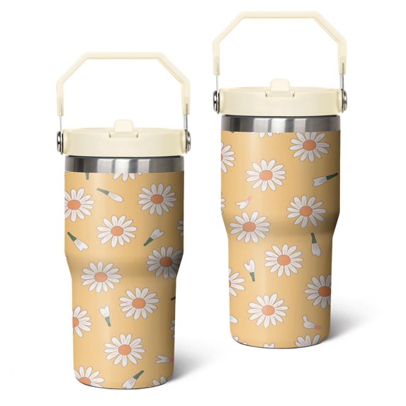 20 Oz Tumbler White Daisies Tumbler with Lid and Straw, Birthday Gift Cup for Friend Women Men Coffee Travel Mug Thanksgiving Day Halloween Christmas Gift Water Bottle
