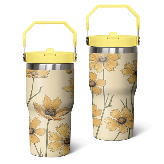 20 Oz Tumbler Yellow Flowers Tumbler with Lid and Straw, Birthday Gift Cup for Friend Women Men Coffee Travel Mug Thanksgiving Day Halloween Christmas Gift Water Bottle