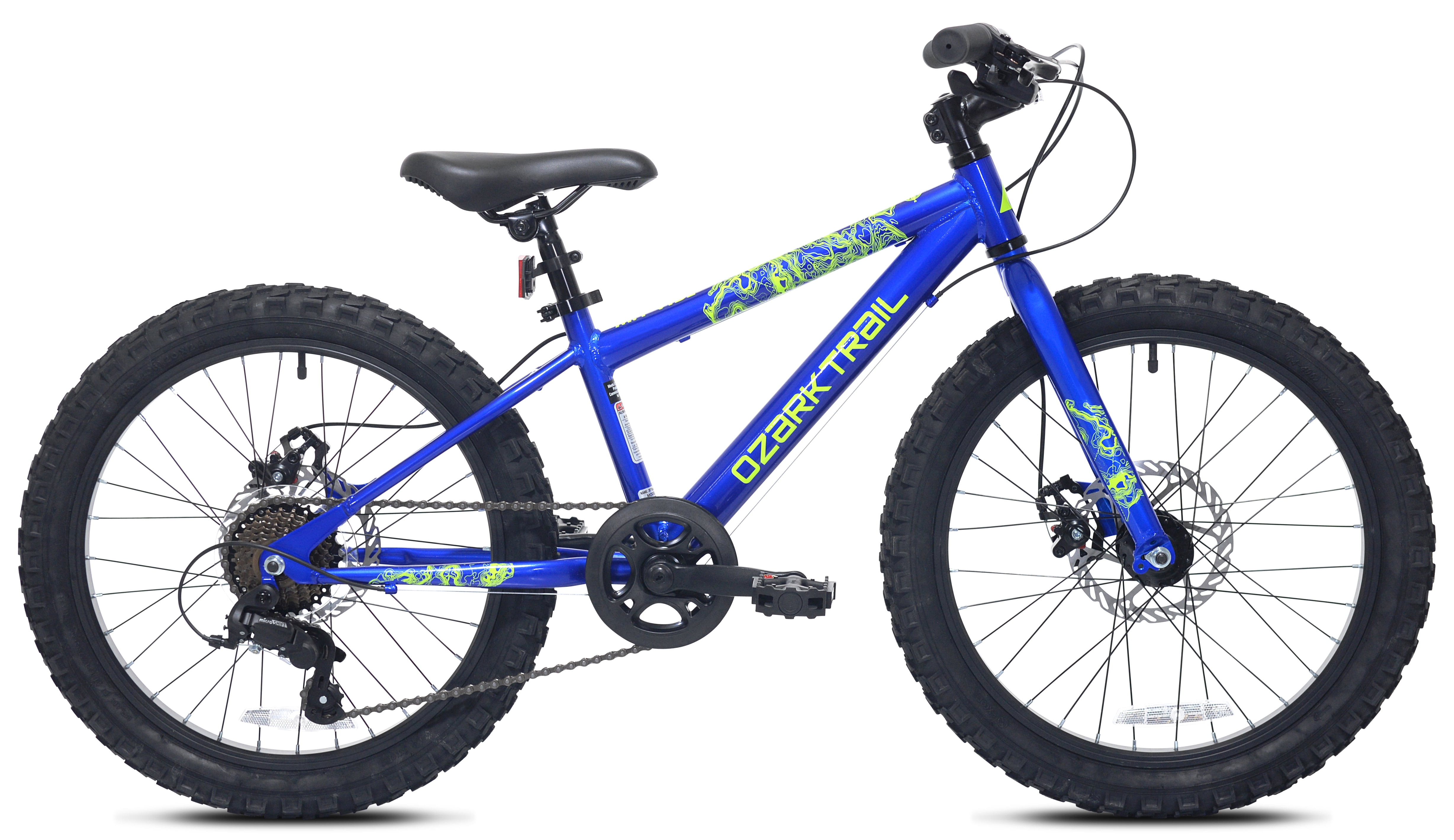 20" Ozark Trail Vibe Mountain Bicycle, 7 Speed, Fits Riders 3'11"-4'4", Blue, Teen, Unisex