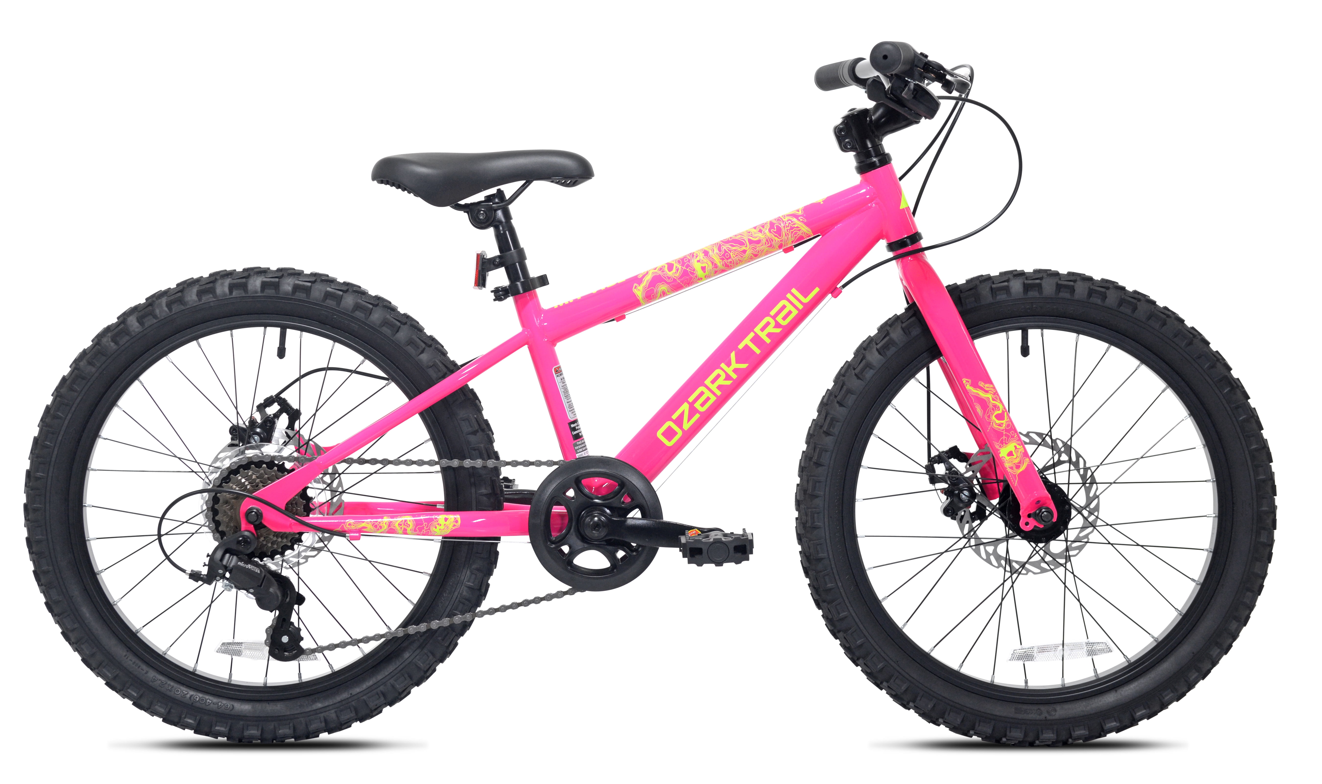 20" Ozark Trail Vibe Mountain Bike, 7 Speed, Fits Rider 3'11"-4'4", Pink, Child/Tween/Teen, Unisex