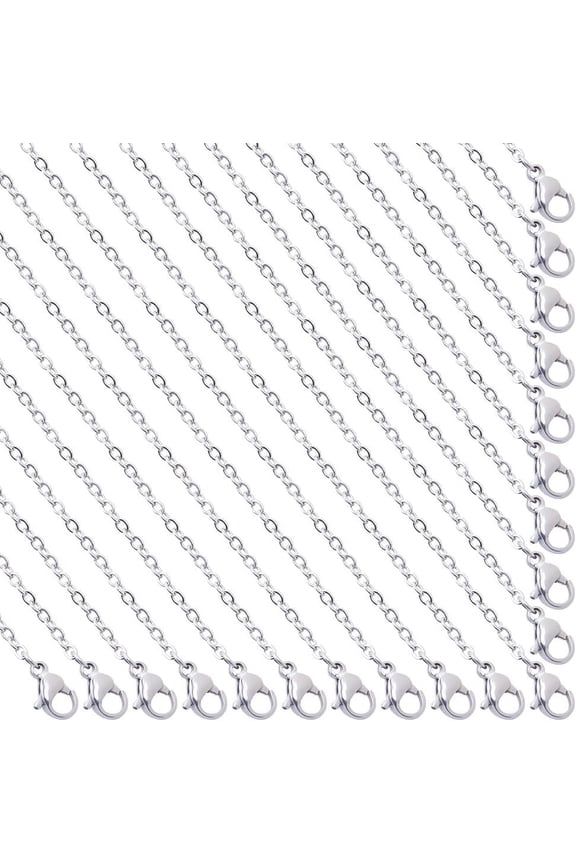 20 PACK 16 Inch/ 0.4m 2.5mm Stainless Steel Necklace Chain Bulk Silver Necklace Making Chains Metal Lobster Claw Clasps Chains Link for DIY Jewelry Making Supplies Women Adult Diy Necklace Craft