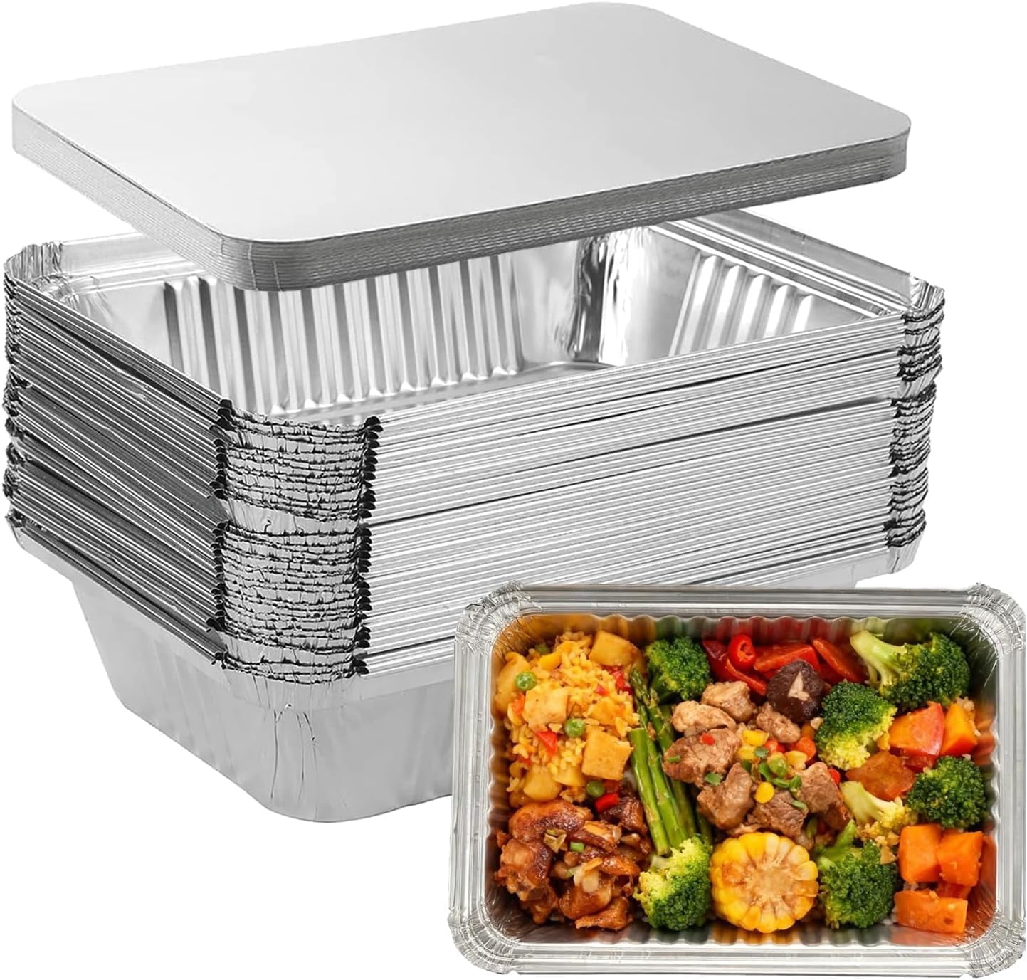20 PACK Aluminum Foil Pans with Lids (8.5" x 6.3"), 2.25 lb Aluminum Foil Dinner Pans with Lids, Disposable Foil Pans for Baking, Cooking, Meal Prep, Takeaway and Freezing