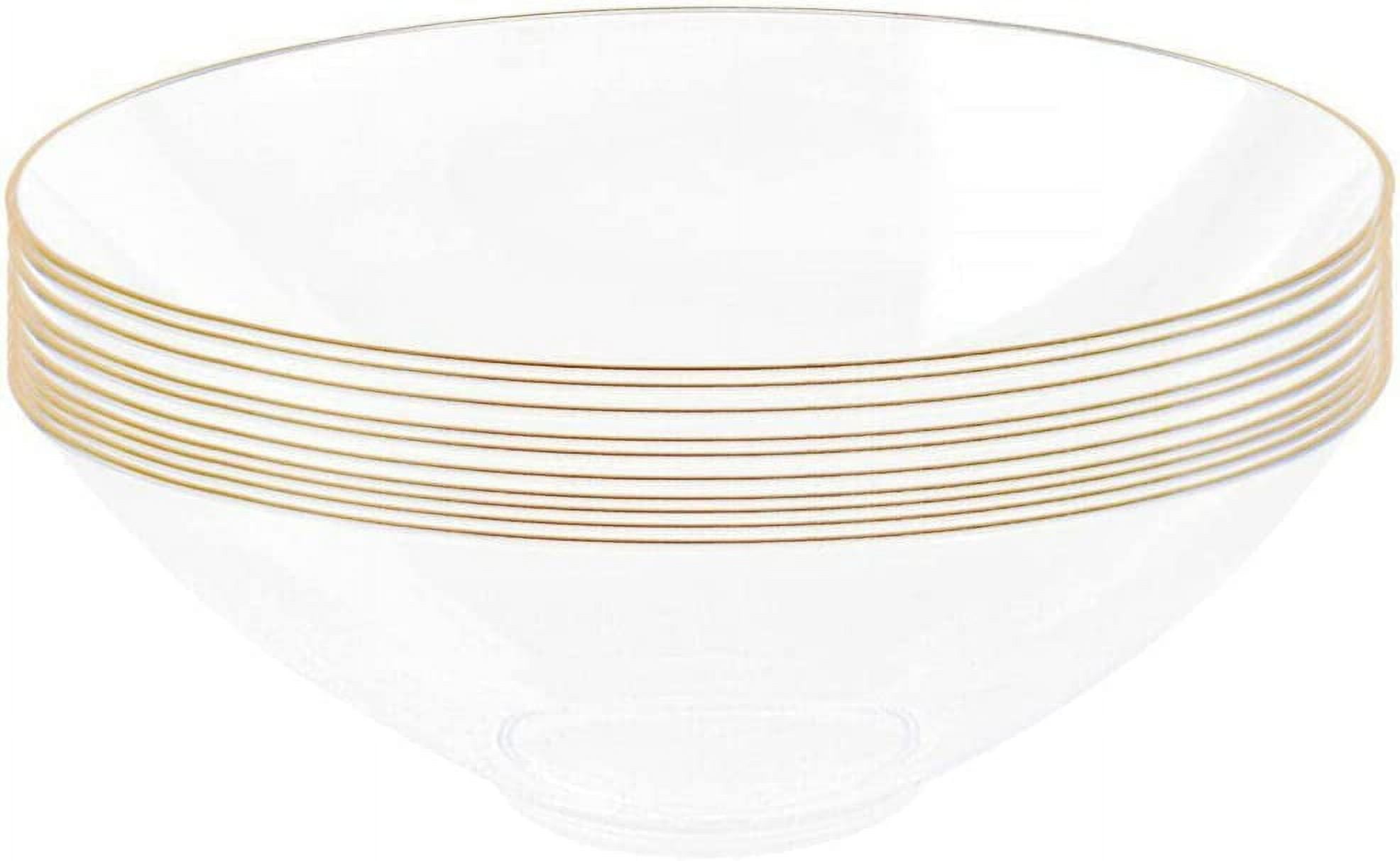 Clear Plastic Round Bowls with Gold Rim, Set of 20