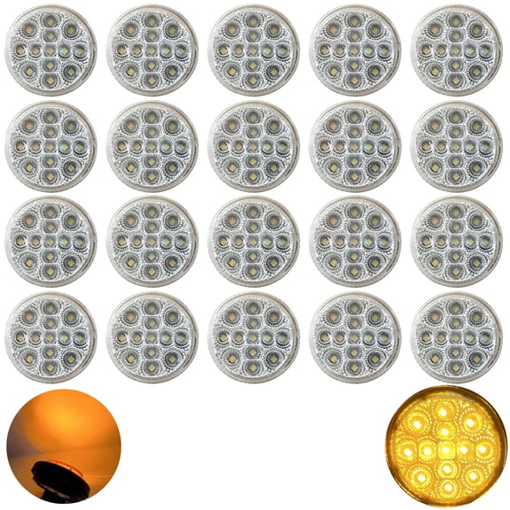 20 PC 2" Round Amber 13 LED Light Side Marker Clearance Clear Lens Reflector Lens IP67 Waterproof Trailers RV's Trucks Off Road 12V Super Bright- Only Lights (No Grommet or Plug)