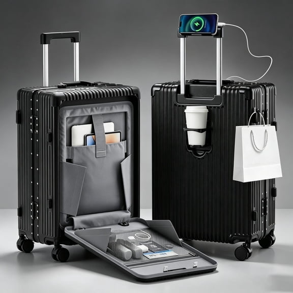 20" PC Hardshell Carry-On Luggage with USB Port, TSA Lock & 360 Spinner Wheels, Airline Approved Suitcase with Front Laptop Pocket