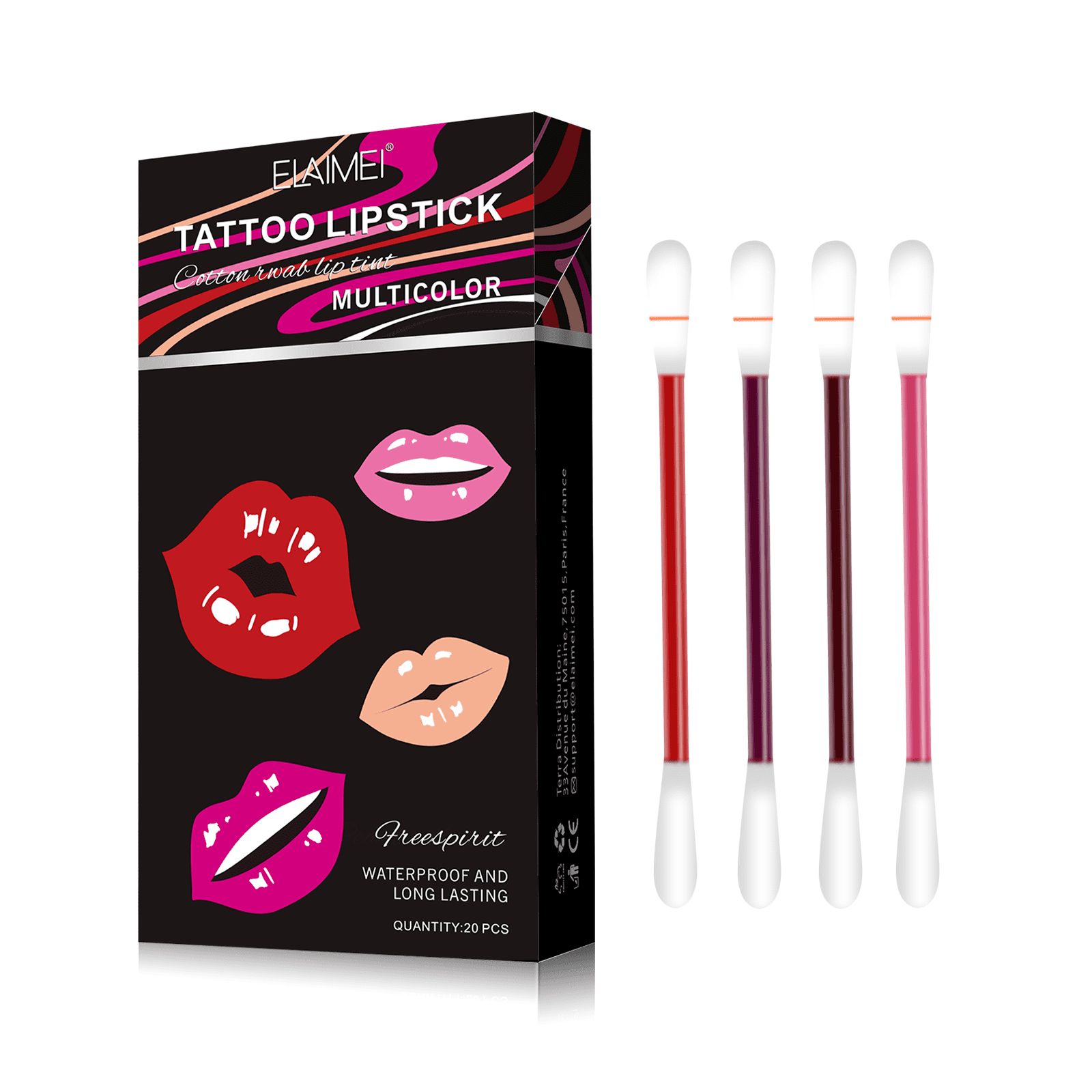 20 PC Tattoo Lipstick Cotton Swab Lip Gloss, Disposable Waterproof Non