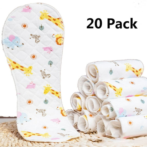 20 PC Unisex Baby Cloth Diapers Washable Cotton Reusable Diaper Cute Printed Soft Absorbent Burp Cloths Babies Toddlers, 6 Layers, 13.78 *5.51 In