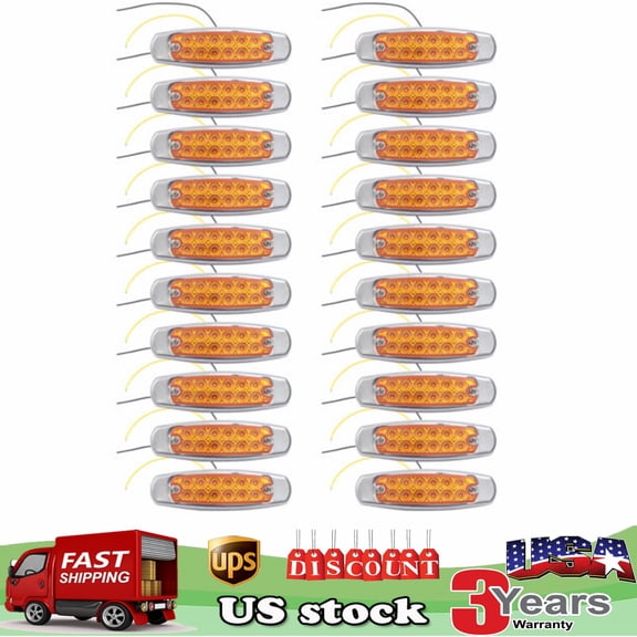 20 PCS 12-LED Amber Side Marker Light Clearance Truck Trailer For Peterbilt 12V