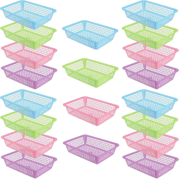 20 PCS 13.5 x 10 x 3 Inch Plastic Mesh Basket, Plastics Basket Colorful, Teacher Baskets for Classroom, Small Plastic Baskets for Home, Office, School