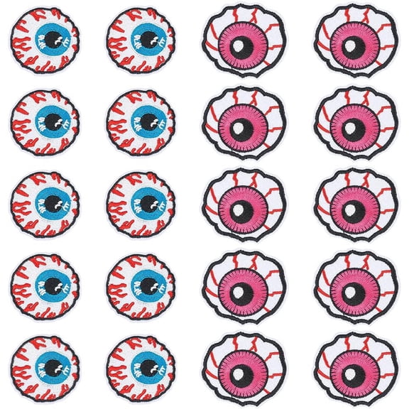 20 PCS 2Styles Eyeball Patches Iron on/Sew On Eyes Applique Patches Bloodshot Eyeballs Patches for Sewing Eyes Embroidered Applique Patches