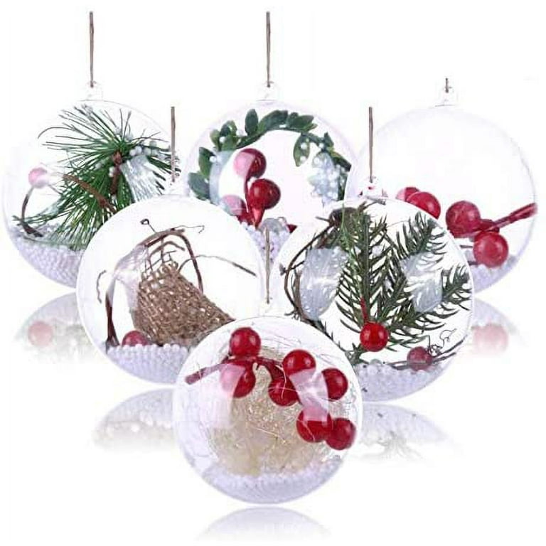  Liliful Glass Ornament for Crafts Clear Christmas Ornament  Balls Fillable Clear Balls for Christmas Tree, Party Decor, Wedding, Xmas  Transparent DIY Round Ball, Easy to Use to Fill(4 Sizes, 12 Pcs) 