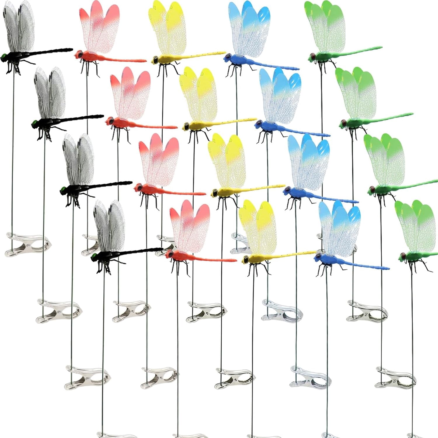 20 PCS 3D Dragonfly Clips for Bugs Repellent Outdoor, Artificial Dragonfly Hat Clips Garden Decor, Dragonfly Clips to Keep Bugs Away (5 Colors Set)
