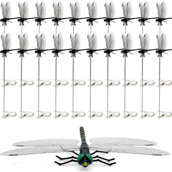 20 PCS 3D Dragonfly Clips for Bugs Repellent Outdoor, Artificial Dragonfly Hat Clips Garden Decor, Dragonfly Clips to Keep Bugs Away Black Set