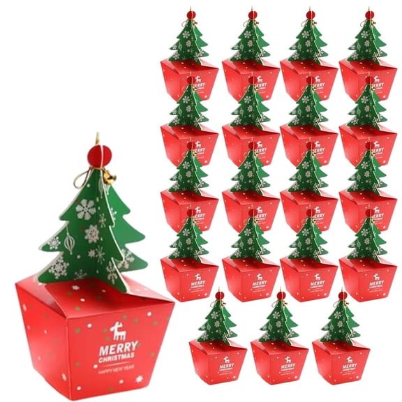 20 PCS 3D Mini Christmas Gift Boxes,Christmas Tree Treat Holders with Bell for Party Favors & Small Gifts