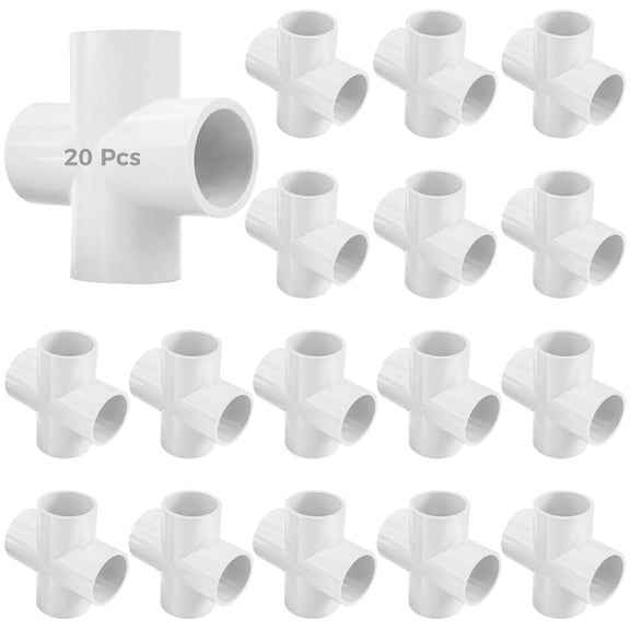 20 PCS 4-Way Cross Pipe Fittings, 1/2 Inch Heavy Duty PVC Connectors, Outdoor Cross Tee Joints for DIY Furniture, Garden Shelf, Greenhouse