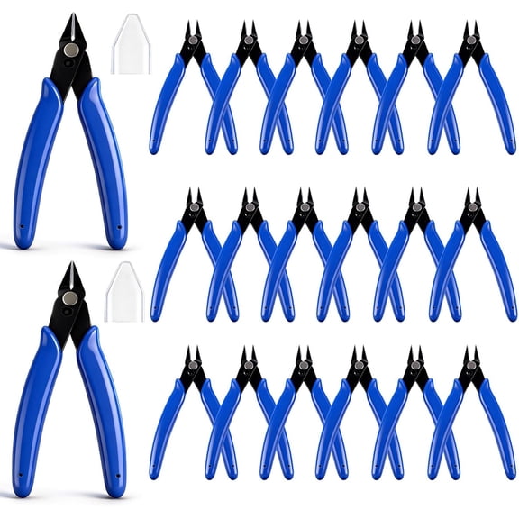 20 PCS 5 Inch Micro Flush Cutters Precision Wire Cutters Diagonal Side Cutters Nippers Sharp Zip Tie Cutter with Plastic Protective Caps for Jewelry Making, Soft Copper Wire,Heating Wire