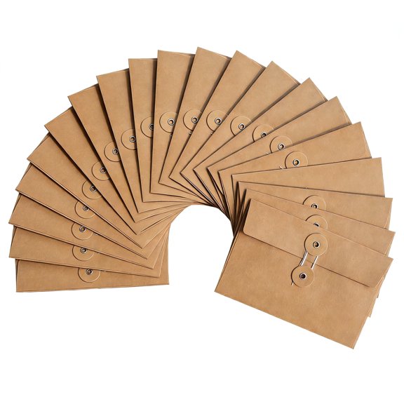 20 PCS 6.7" 4.5" Vintage Kraft Paper Envelopes Button & String Closure, Durable Retro Style Pockets for Mailing, Postcards, Bills, Invitations & Document Storage (Brown)