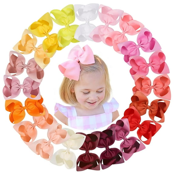 20 PCS 6 Inch Hair Bows for Girls, Grosgrain Ribbon Big Bow Alligator Clips Hair Accessories for Toddlers Kids