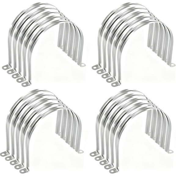 20 PCS 6 Inch Rigid Pipe Strap, Stainless Steel U Tube Strap Clamp, Two Hole Strap U Bracket, Silver