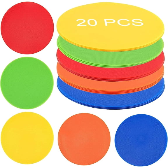 20 PCS 9 Inches Sports Spot Markers, 5 Colors Flat Agility Markers Non Slip Rubber Circles Floor Dots Training Markers for Sports Training, Agility Drills, Dance Exercise