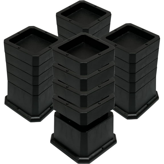 20 PCS Adjustable Bed Risers 1, 3 or 6 Inch Heavy Duty, Furniture Risers Elevation in Heights 1, 2, 3, 4, 5, 6 Inch for Couch, Sofa, Table, Chair, Raisers Support up to 6,000 lbs, Black