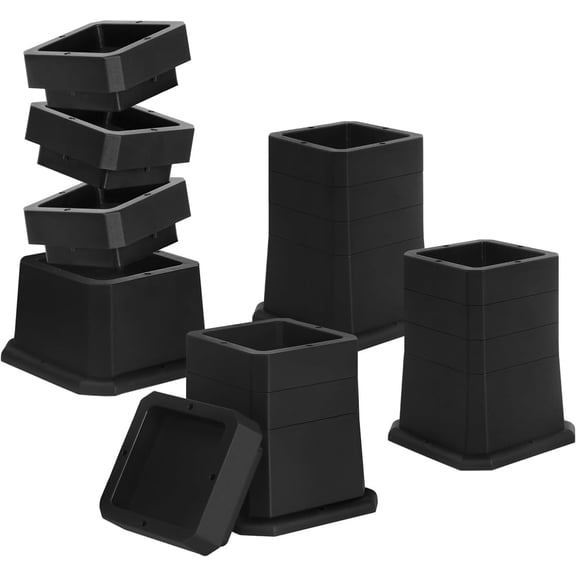 20 PCS Adjustable Bed Risers 1, 3 or 6 Inch Heavy Duty, Furniture Risers Elevation in Heights 1, 2, 3, 4, 5, 6 Inch for Couch, Sofa, Table, Chair, Raisers Support up to 6,000 lbs, Black