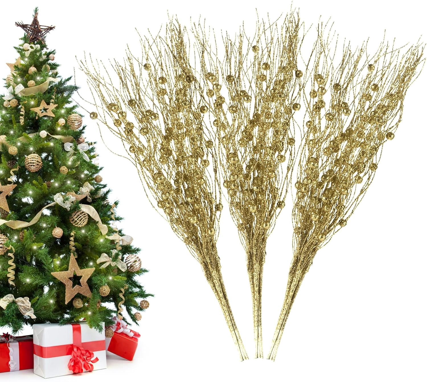 20 PCS Artificial Berry Picks with Glitter - Sparkling Berry Stems and ...