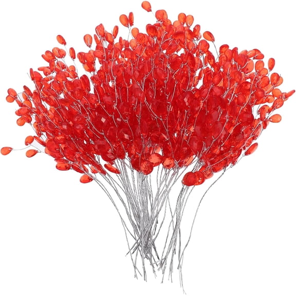 20 PCS Artificial Flowers Crystal Stems Tutuviw Acrylic Ornament Artificial Bouquets Acrylic Bead Drops Flower Branches for Wedding DIY Crafts Easter Decor (Red)
