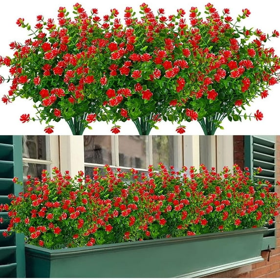 20 PCS Artificial Flowers for Outdoor, UV Resistant Plastic Flowers for Decorating Hanging Planter Kitchen Home Party Wedding Office Garden (Red)