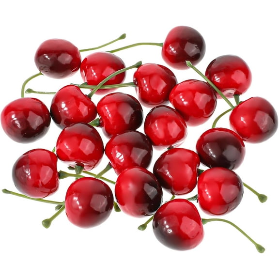 20 PCS Artificial Lifelike Cherries, Fake Fruit Decor Lifelike Fake Cherry Simulation Decor Artificial Cherry Decorations Lifelike Fruit Cherry Ornament for Kitchen Party Decoration Prop, Red Black