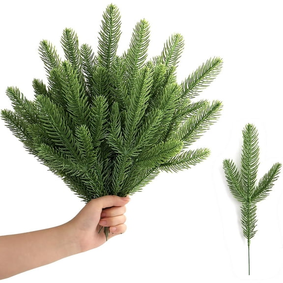20 PCS Artificial Pine Branches Green Plants Pine Needles DIY Crafts Christmas Tree Picks for Evergreen Garland Wreath Christmas Decor, Each 9.85in