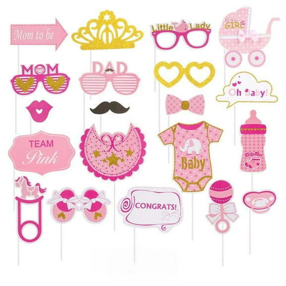 20 PCS Baby Shower photo Props It's A Girl Baby Shower Party Prop Baby Photo Booth Props Kids Party Theme Decorations