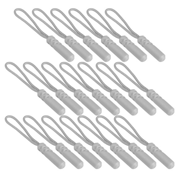 MLINS Cylinder Head Zipper Pulls for Bags Clothes Made of Plastic and Polyester 20 Pieces Grey