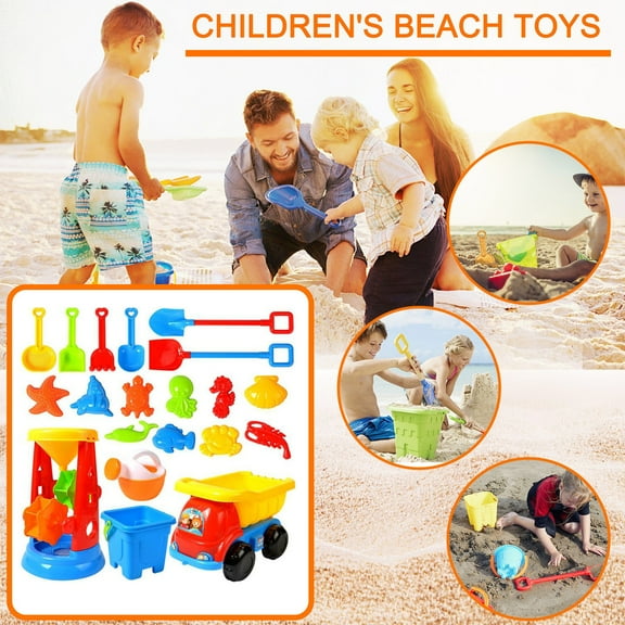 20 PCS Beach Toys Sand Sets Sandpit Shovel Bucket Hourglass 4-Wheel Cart Heavy Duty Plastic Fade Resistant Outdoor Yard Decor For Beach Pool Sandbox