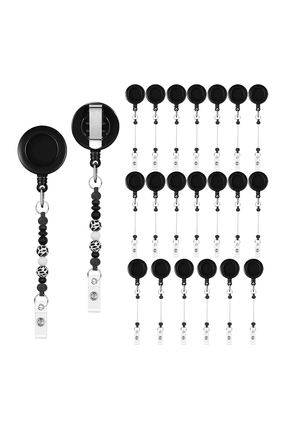 20 PCS Beaded Retractable Badge Reel Clip, DIY Clip with Blank Keychain Rod