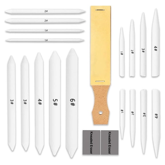 20 PCS Blending Stumps and Tortillions Set Blending Tools,Kneaded Eraser and Sandpaper Blocks