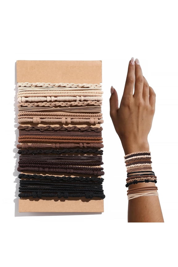 20 PCS Boho Hair Ties, Bracelets Hair Ties for Thick or Thin Hair, 4 Styles Boho Ties for Ponytail Holders, 2.36Hair Ties No-Damage, Brown