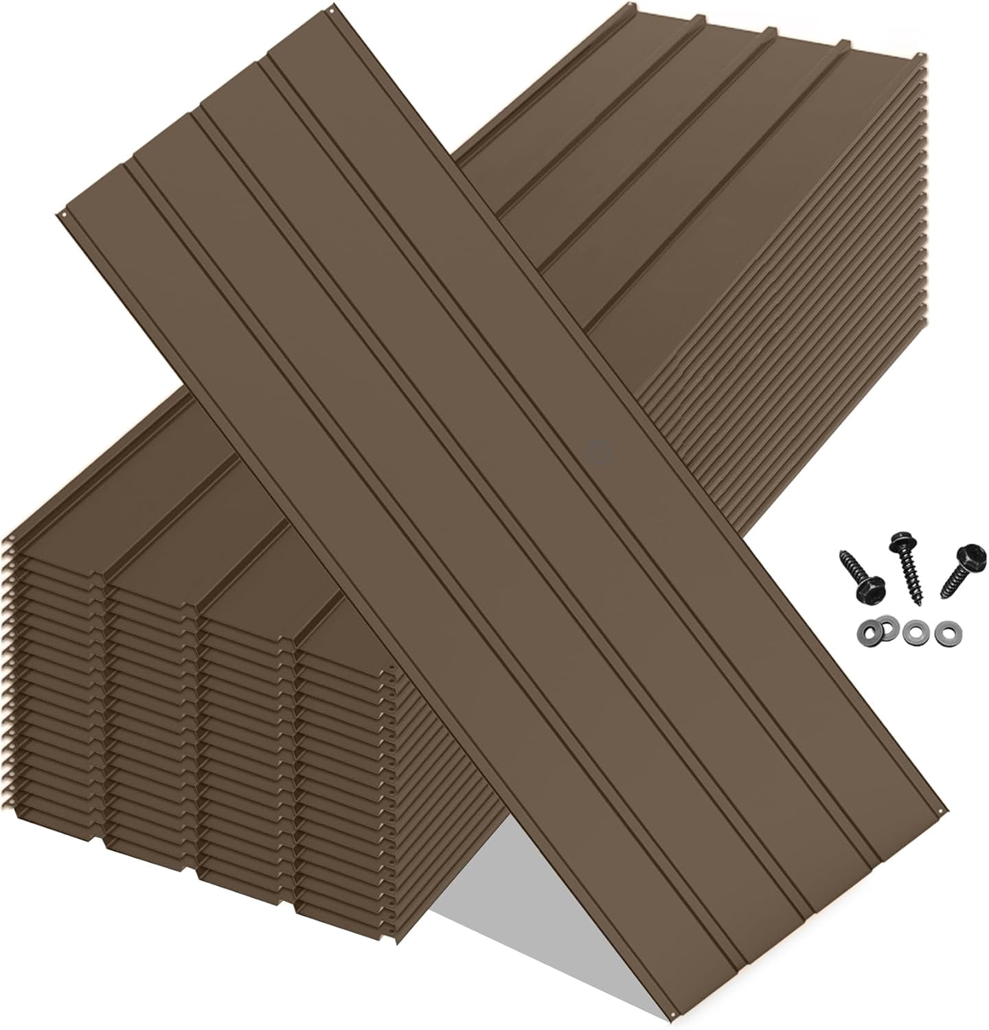 20 PCS Brown Corrugated Galvanized Metal Roofing Panels with 120 Steel Screws, Waterproof Rustproof Metal Siding for Pergola Gazebo Shed Garage