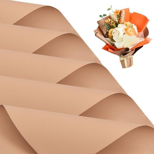 20 PCS Brown Floral Wrapping Paper-Matte Waterproof Flower Wrapping Paper Bouquet for Florist Supplies, DIY Crafts, Gift Packaging, Valentine Mother's Day Wedding, Birthday Gift