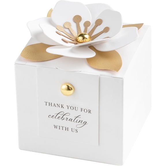 20 PCS Candy Boxes, 3 In 1 White Favor Boxes With Floral Decor, White Thank You Tags Gift Wrapping For Wedding Birthday Baby Shower Decorations Party -2.55x2.55x2.55''