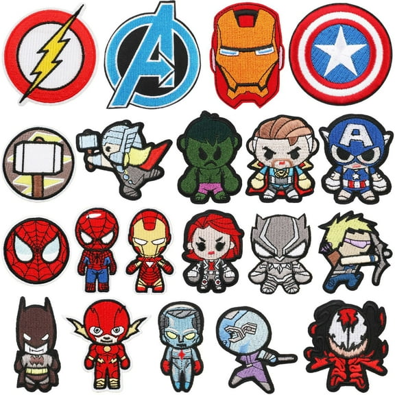 20 PCS Cartoon The Avengers Iron On Patch for Clothing Saw On/Iron On Embroidered Patch Applique for Jeans, Hats, Bags
