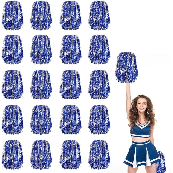 20 PCS Cheerleader Pom Poms,with Baton Handle for Rooters Cheering Squad Team Spirit Sports (Blue Gold)