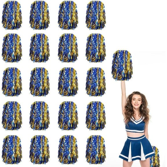 20 PCS Cheerleader Pom Poms,with Baton Handle for Rooters Cheering Squad Team Spirit Sports (Blue Gold)