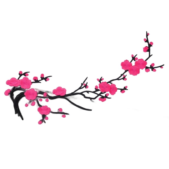 20 PCS Cherry Blossom Iron Patch, Iron On Blossom Plum Applique Patch Embroidery Flower Vines, Appliques DIY Trim for Jeans Garment Cos, for Hats, Shirts, Shoes, Jeans, Bags, Pink
