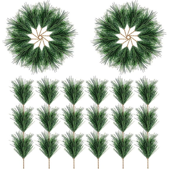 20 Pcs Christmas Artificial Pine Needles,Artificial Green Pine Needles Branches -Small Pine Twigs Stems-Fake Greenery Pine Picks for Christmas Garland Embellishing and Home Holiday Garden Decoration