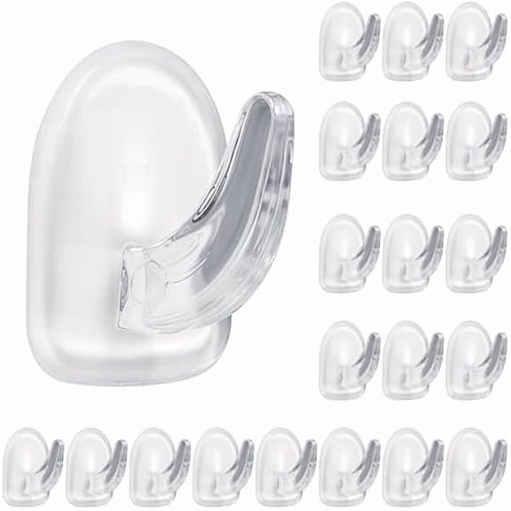 20 PCS Clear Adhesive Hooks for Hanging, Plastic Small Acrylic Sticky Wall Hooks with Non Marking Sticker for Home Kitchen Bathroom Bedroom Office - Heavy Duty Wall Hangers Without Nail
