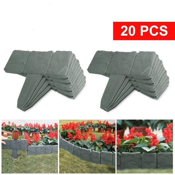 20 PCS Cobbled Stone,Weatherproof Plastic Landscape Edging Cobbled Stone Design, Bendable Interlocking Panels Easy Single Person Ground Installation
