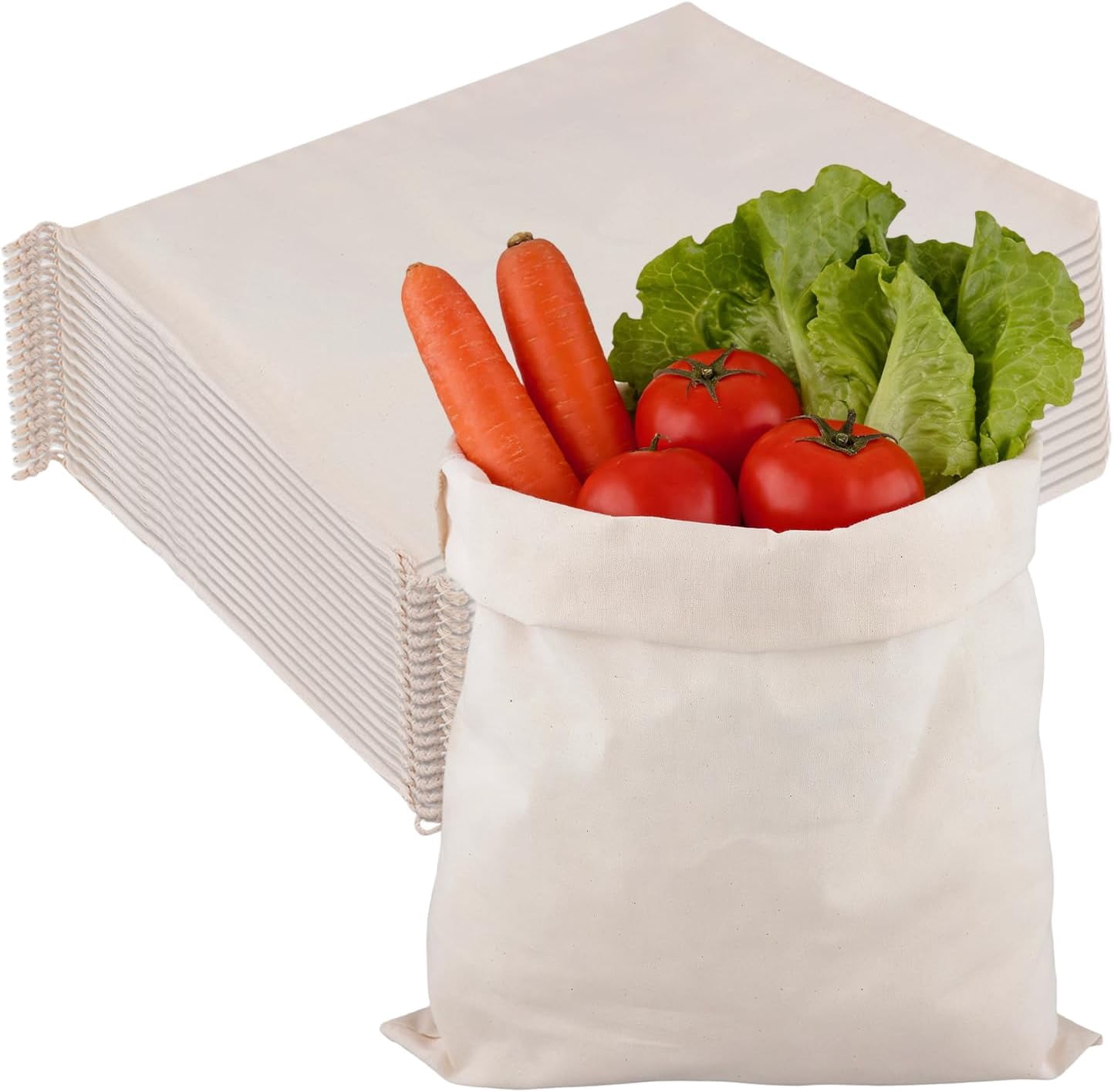 20 PCS Cotton Drawstring Bags, 12.2 x 15.3 inch Muslin Cloth Shoe Bags with Drawstring for Storage Travel Pantry, Beige